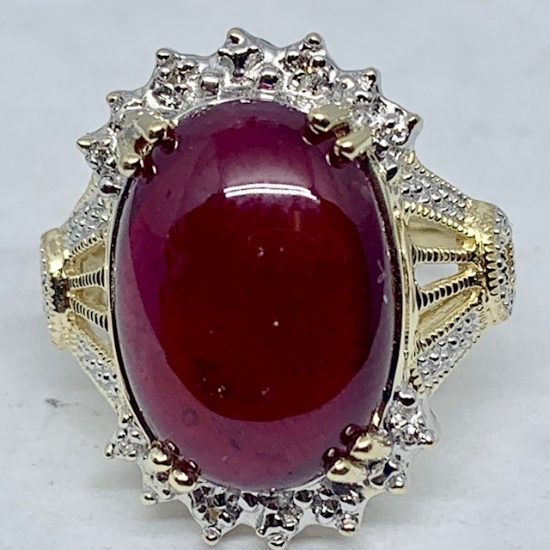10KT YELLOW GOLD 15.00CTS RUBY DIAMOND RING