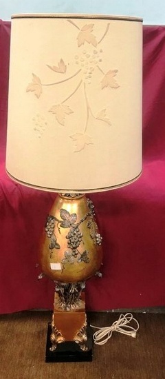 VINTAGE GOLD PAINTED LAMP W/ GRAPES  & GREAT SHADE