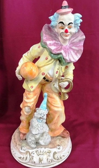 20" TALL CAPO DIMONTE  PORCELAIN CLOWN - MADE IN ITALY