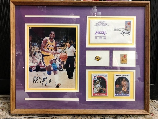 FRAMED LAKERS MAGIC JOHNSON SIGNED PHOTO & MORE