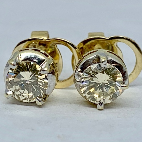 14KT YELLOW GOLD 1.20CTS DIAMOND STUD EARRINGS