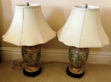 PAIR OF CERAMIC MATCHING LAMPS W/ WHITE SHADES