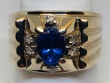14KT YELLOW GOLD TANZANITE AND DIAMOND RING 15.8GRS