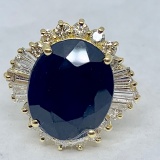 18KT WHITE GOLD 10.50CTS SAPPHIRE AND 1.50CTS DIAMOND RING