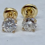 14KT YELLOW GOLD 1.00CTS DIAMOND STUD EARRINGS