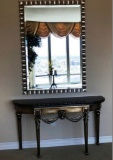 BLACK MARBLE TOP CONSOLE TABLE WITH LARGE MIRROR