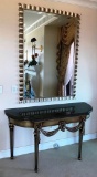 BLACK MARBLE TOP CONSOLE TABLE WITH LARGE MIRROR