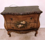 BLACK TOP HAND PAINTED FLORAL COMMODE - NOT MARBLE TOP