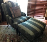 GREY & WHITE WING BACK CHAIR W/ MATCHING OTTOMAN