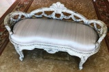 HEAVILY CARVED FRENCH STYLE SETTEE BENCH