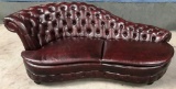 MAGNIFICENT TUFTED BURGUNDY LEATHER CHAISE SOFA/LOUNGE