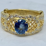 18KT YELLOW GOLD 1.35CTS SAPPHIRE AND .75CTS DIAMOND  RING