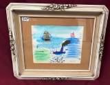 SIGNED WHITE FRAMED ARTWORK  - WATER COLOR??