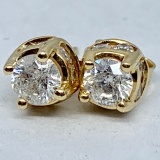 14KT YELLOW GOLD 1.00CTS DIAMOND STUD EARRINGS