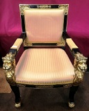 BLACK & GOLD LION CARVED THRONE ARM CHAIR