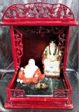 NICE ROSEWOOD ALTAR WITH CERAMIC ASIAN FIGURINES