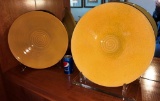 LOT OF TWO YELLOW PLATTERS ON STANDS FROM ESTATE