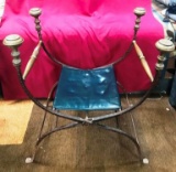 ANTIQUE FOLDING THRONE CHAIR WITH BLACK SEAT