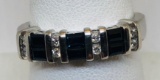 14KT WHITE GOLD BLUE SAPPHIRE AND DIAMOND RING 4.8GRS