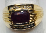 14KT YELLOW GOLD 3.00CTS RUBY AND DIAMOND ACCENT  RING 10.8GRS