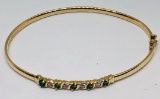 10KT YELLOW GOLD EMERALD AND DIAMOND BANGLE
