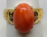 14KT GOLD ANTIQUE CORAL RING