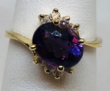 14KT YELLOW GOLD AMETHYST AND DIAMOND RING 3.1GRS
