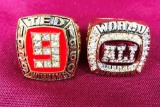 LOT OF TWO REPRODUCTION CHAMPIONSHIP RINGS W/ STANDS