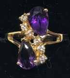 14KT YELLOW GOLD AMETHYST AND DIAMOND RING 2.6GRS