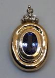 14KT YELLOW GOLD TANZANITE AND DIAMOND PENDANT
