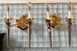 PAIR OF GOLD & BRUSHED METAL WALL LIGHTED SCONCES