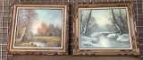 (2) GOLD FRAMED VINTAGE CANVAS ARTWORK FROM ESTATE