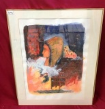 BRASS FRAMED COLORFUL ARTWORK  - SEE PICS FOR DETAILS