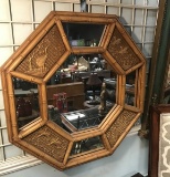 VINTAGE OCTAGON GOLD COLOR MIRROR W/ ASIAN FLAIR