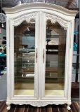 ELEGANT 2 DOOR LIGHTED WHITE WASH DISPLAY CURIO CABINET