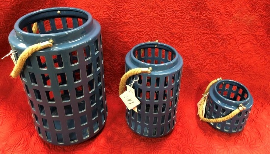 LOT OF THREE BLUE COLOR CANDLEHOLDERS (130.00)