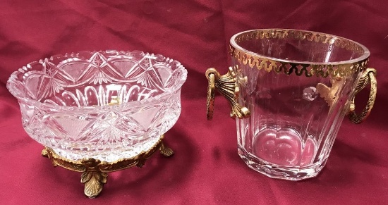 CRYSTAL FOOTED BOWL & CRYSTAL ICE BUCKET