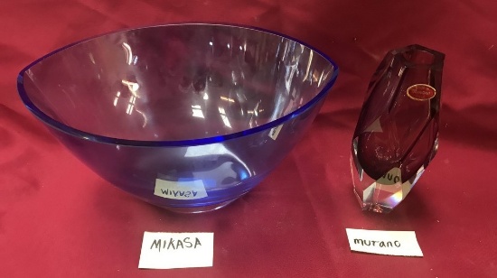 MIKASA BLUE BOWL & MURANO RED VASE