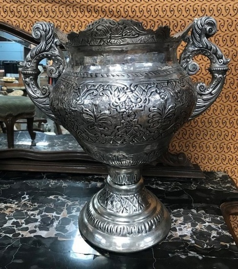 22" TALL METAL ORNATE URN