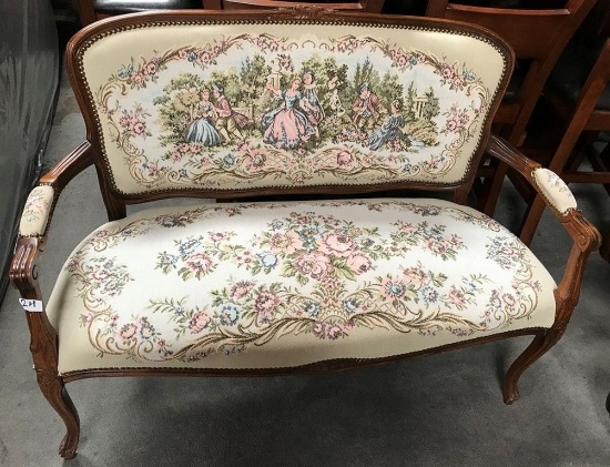 TAPESTRY CHERRY WOOD SETTEE