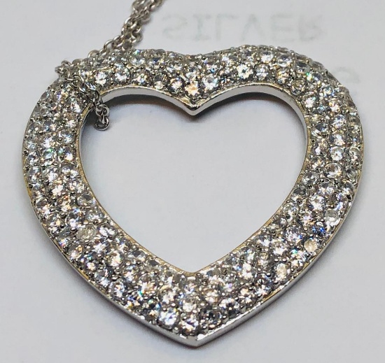 A LARGE STERLING SILVER CZ HEART NECKLACE