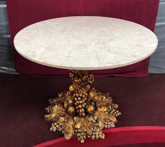 JUST ADORABLE 40" ROUND MARBLE TOP GOLD ORNATE PEDESTAL TABLE