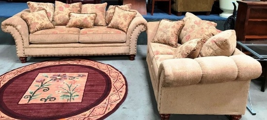 MATCHING COUCH & LOVESEAT - BROWN FABRIC  (AS-IS)