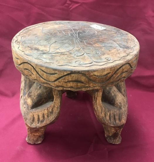 WOOD CARVED STOOL - ANTIQUE