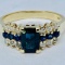 14KT YELLOW GOLD BLUE SAPPHIRE AND DIAMOND RING
