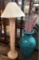 SOUTHWEST PEACH COLOR LAMP AND TALL BLUE VASE