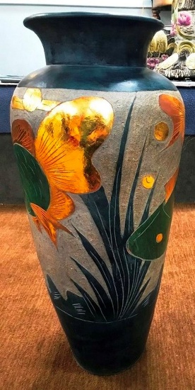 30" TALL BLUE POTTERY VASE