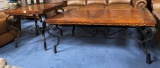HEAVY QUALITY WOOD TOP & IRON VASE COFFEE & END TABLE