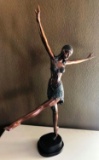 SIGNED A. MOREAU DANCER BRONZE ON MARBLE STAND - 30