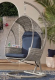 NEW WOVEN EGG CHAIR W/ CUP HOLDER - GREY